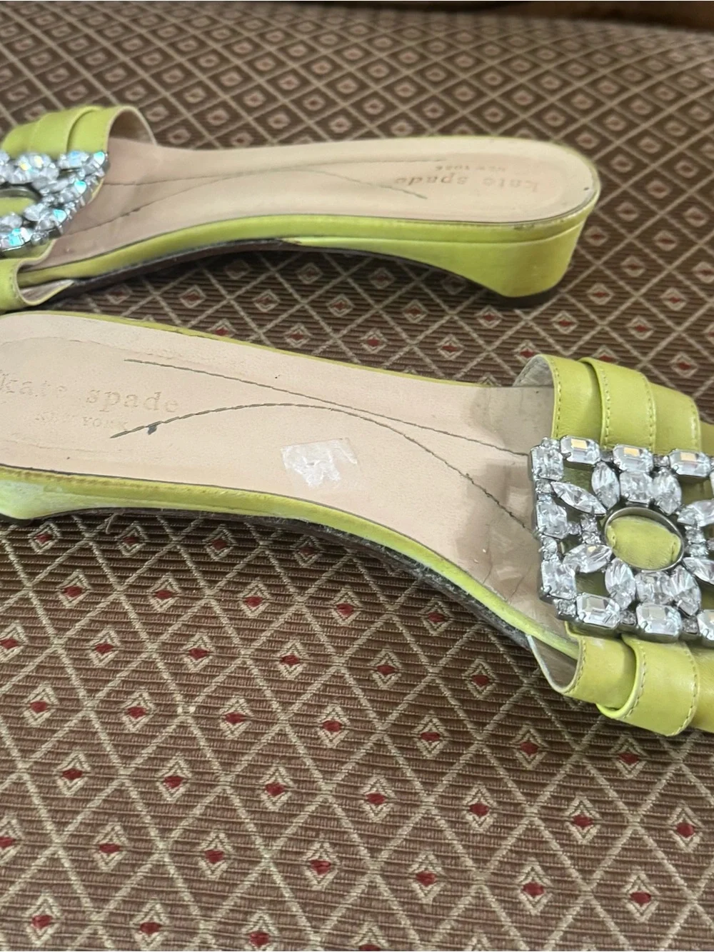 kate spade lime yellow jeweled slide mules
